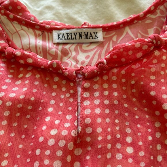 Kaelyn Max Dress Size L Peach & Cream Sequence Summer Peepholes Chest & Sleeves - Picture 12 of 16